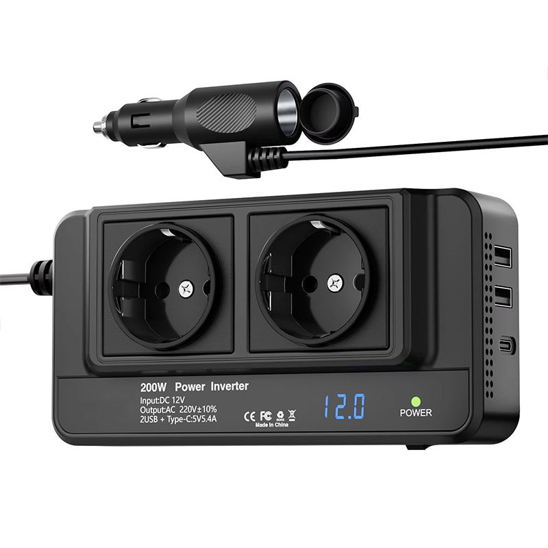 Outdoor Power Adapter Usb C - 200W Auto-omvormer Autostekkeradapter Stroomomvormer met 2