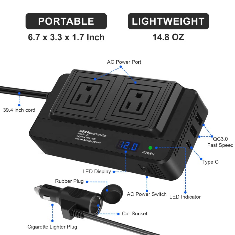 200W Auto-omvormer Stroomconve - Outdoor Power Adapter Usb C recensie en prijs